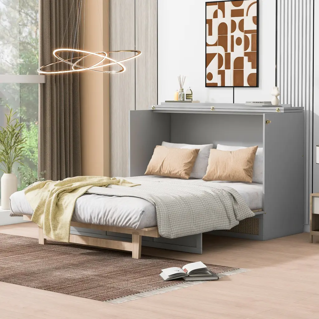 Full Size Murphy Bed Large Drawers Gray Plywood lucky furniture