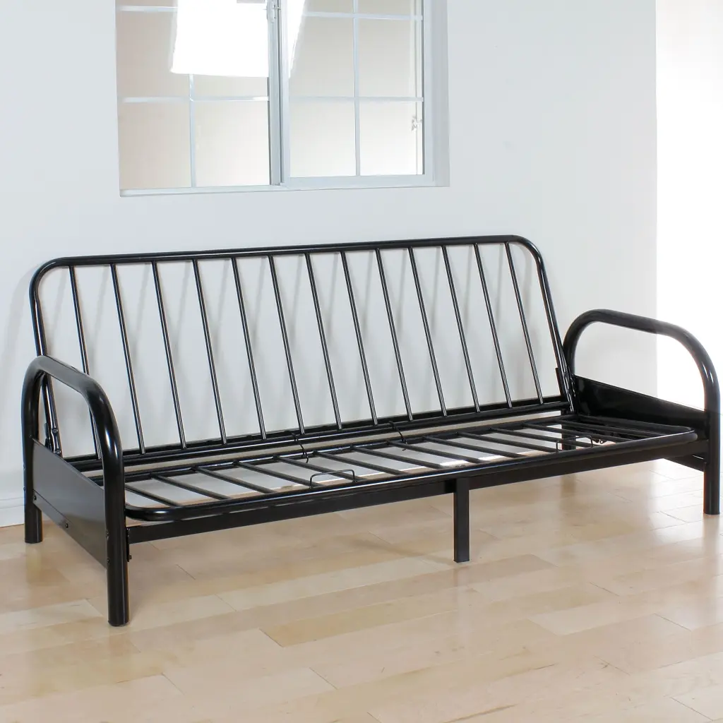 Black Adjustable Futon Frame Black Metal Space Saving Sleeper Small Living Areas furniture max