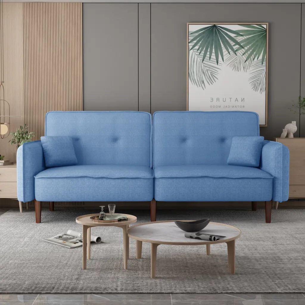 Living Room Bed Room Leisure Futon Sofa Bed Blue Fabric Solid Frame hdf store