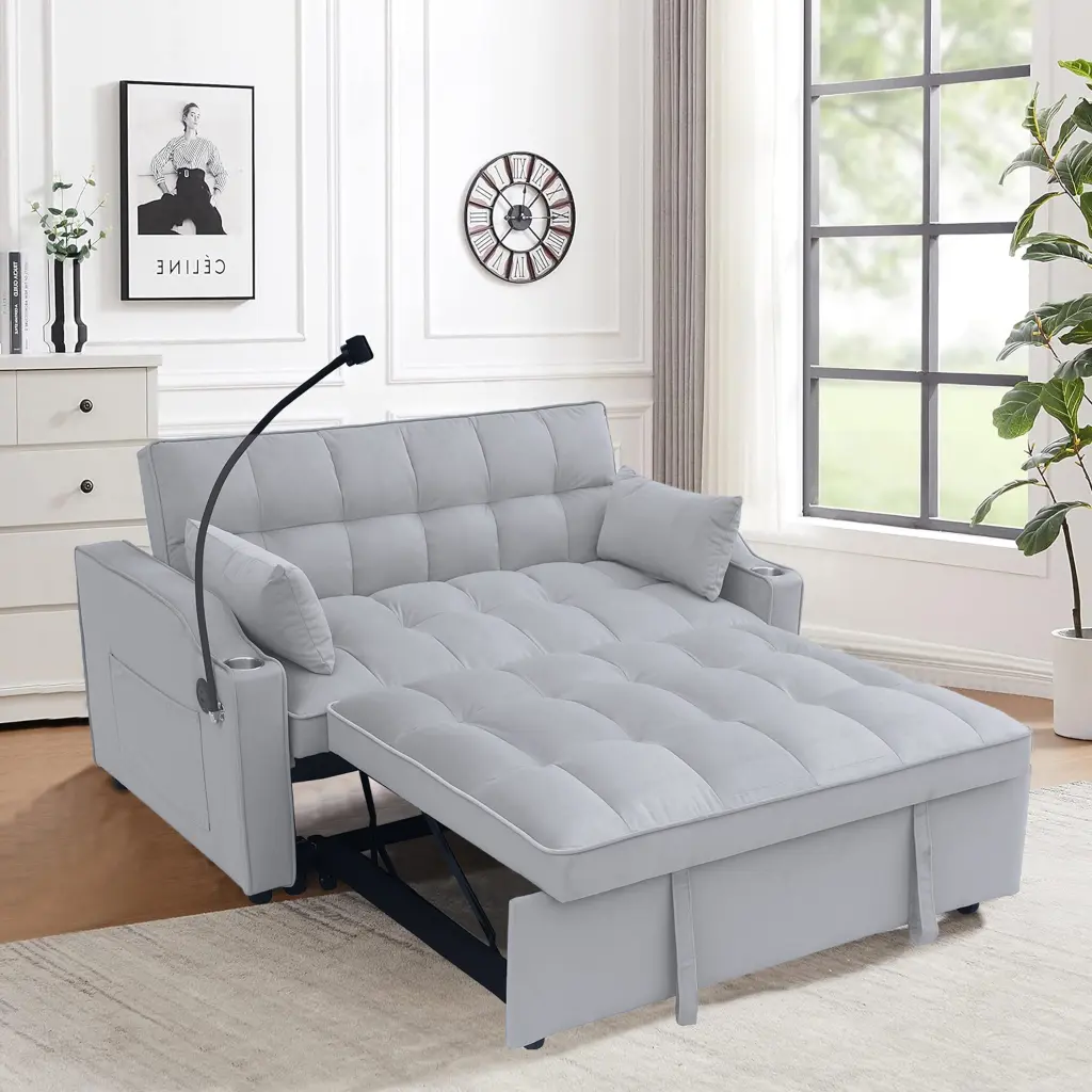 Modern Velvet Loveseat Futon Sofa Couch Pullout Bed, Small and Beautiful civilfurniture