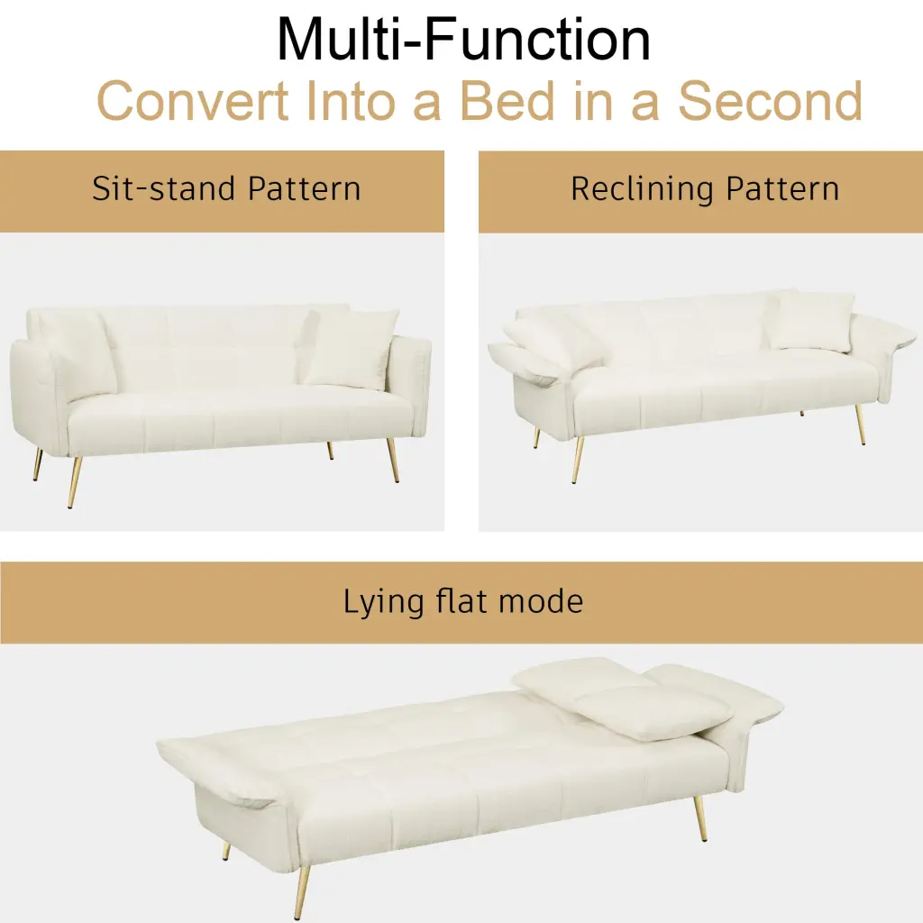 70.1 Inch Futon Sofa Bed Convertible Double Folding Armrests w2290