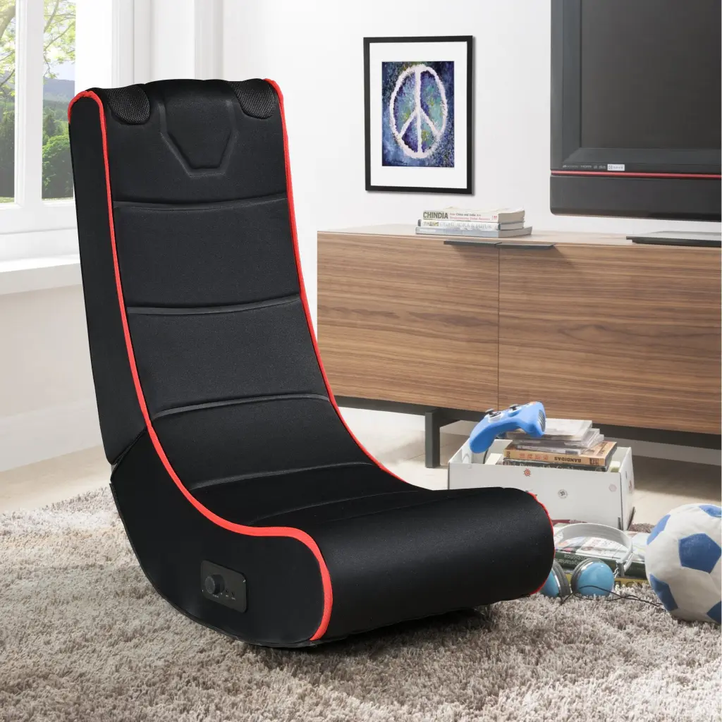 Foldable Gaming Chair Onboard Speakers Black Red Polyester smart house