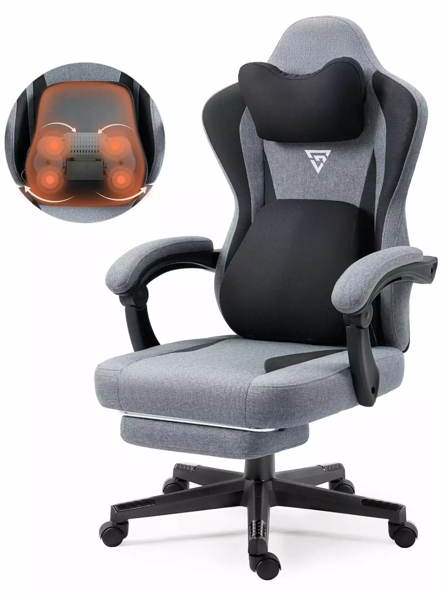 ZHAOTONG Gaming Chair Heated Massage Lumbar Support Breathable Fabric Office Chair Pocket Spring Cushion