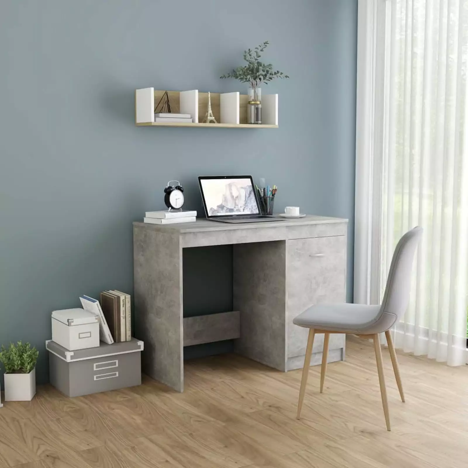 Anself Computer Desk Storage Cabinet Light Gray - Multifunctional Gaming Table