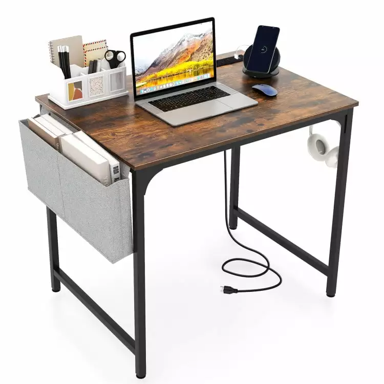 Barara King 32 Inch Home Office Desk Storage Bag and Headphone Hook - Rustic Brown