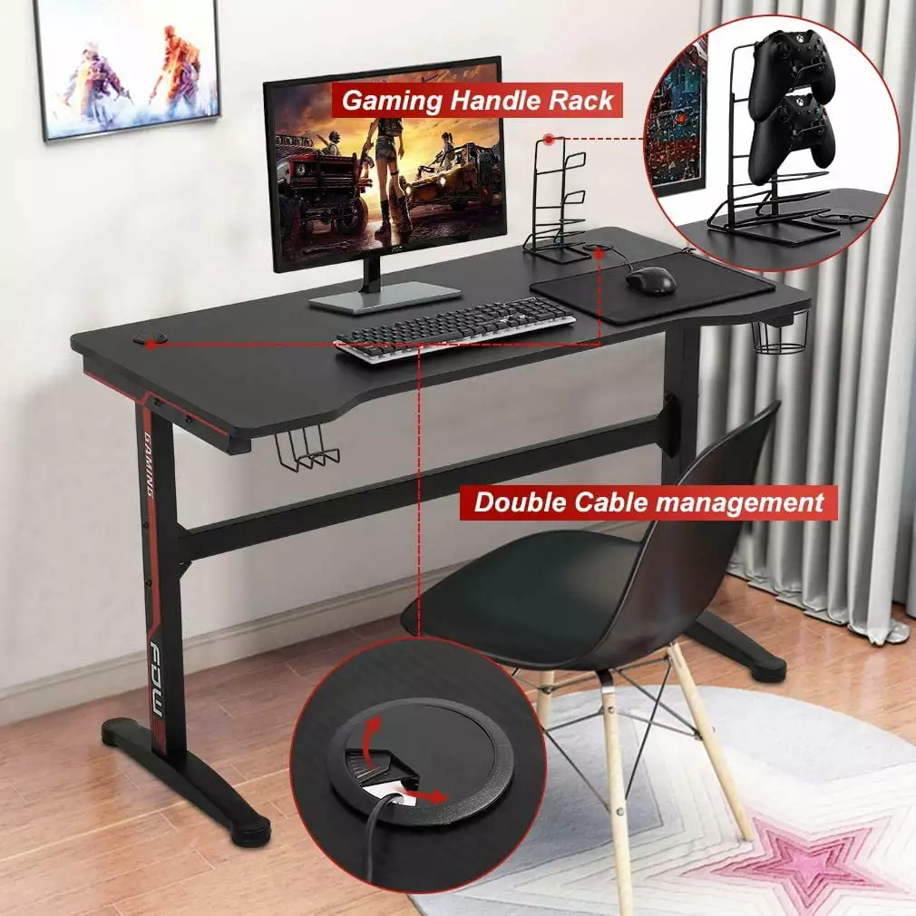 Gaming Desk Computer Desk Home Office Desk Extra Large Modern Ergonomic PC Carbon Fiber Writing Desk Table Cup Holder Head...