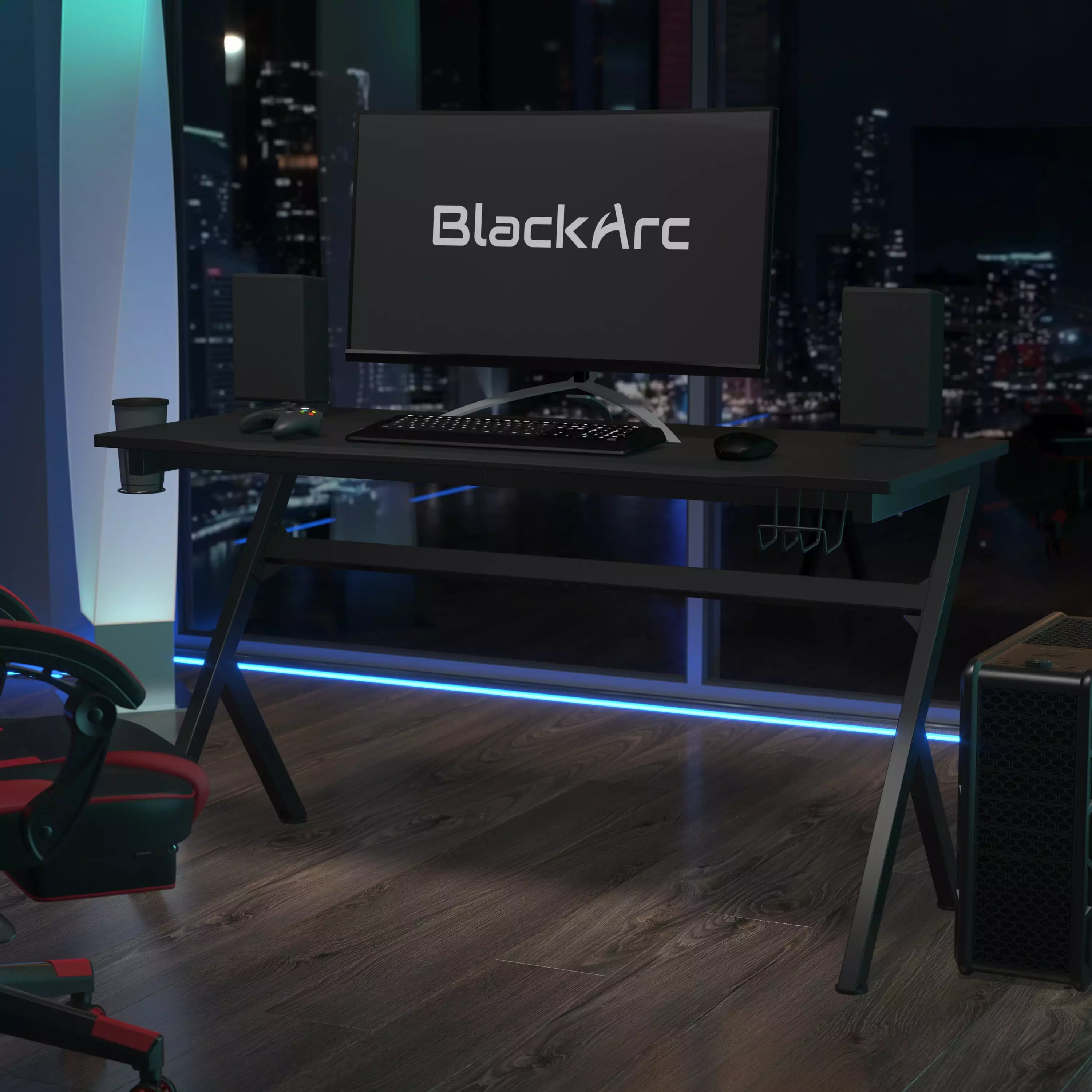 BlackArc Black Gaming Desk Detachable Cupholder Headphone Hook Cable Management