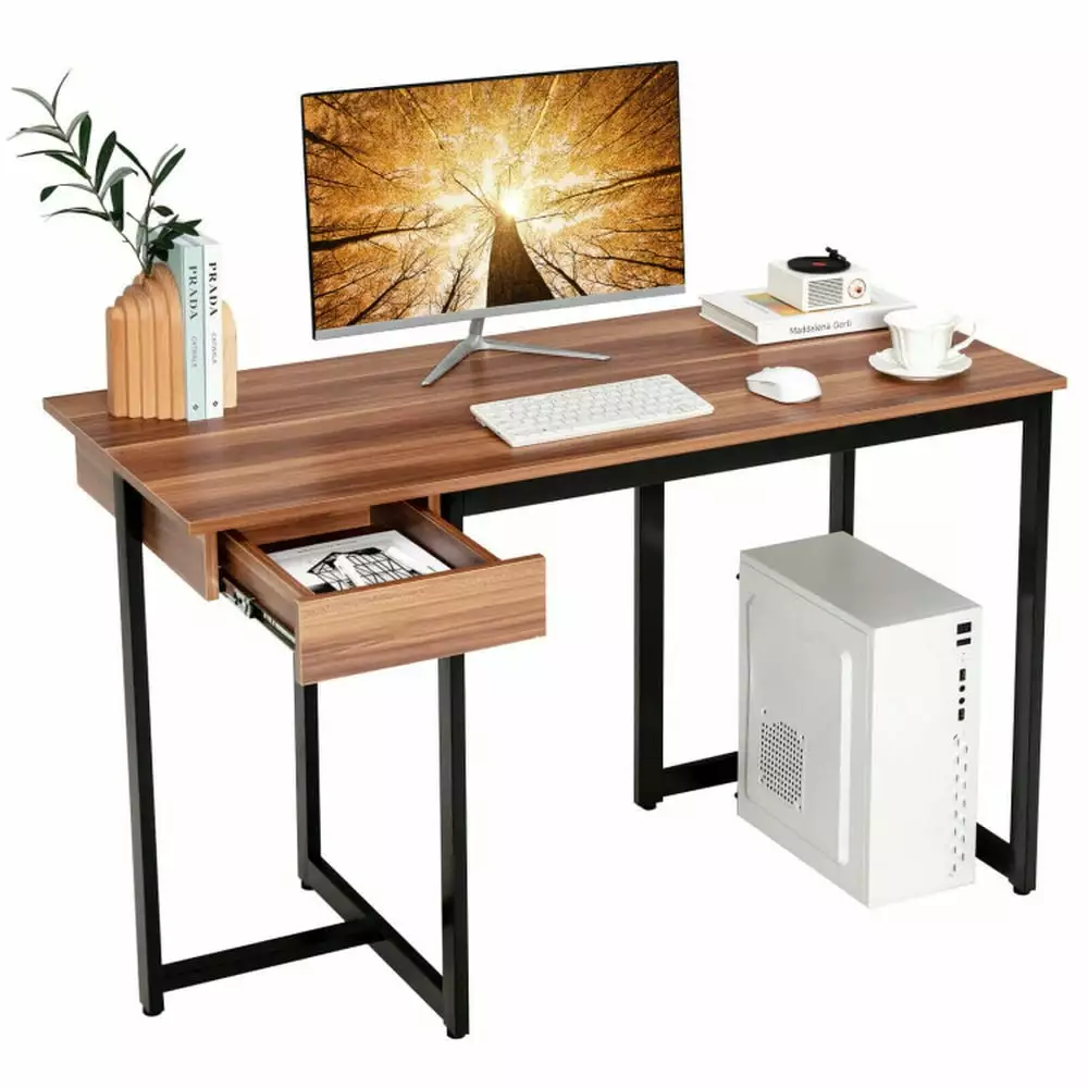 Canddidliike 48 Inch Computer Desk Metal Frame and Adjustable Pads Walnut Gaming Desk Study Working Writing