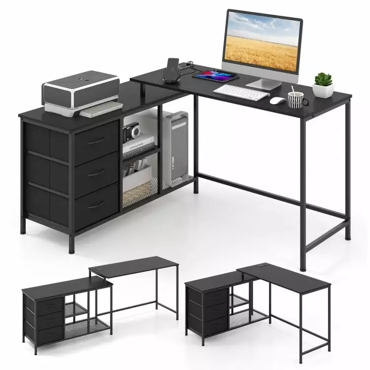 Canddidliike L-shaped Computer Desk Power Outlet Working Studying Gaming-Black. Gaming Desk. Gaming Computer Desks Study.W...