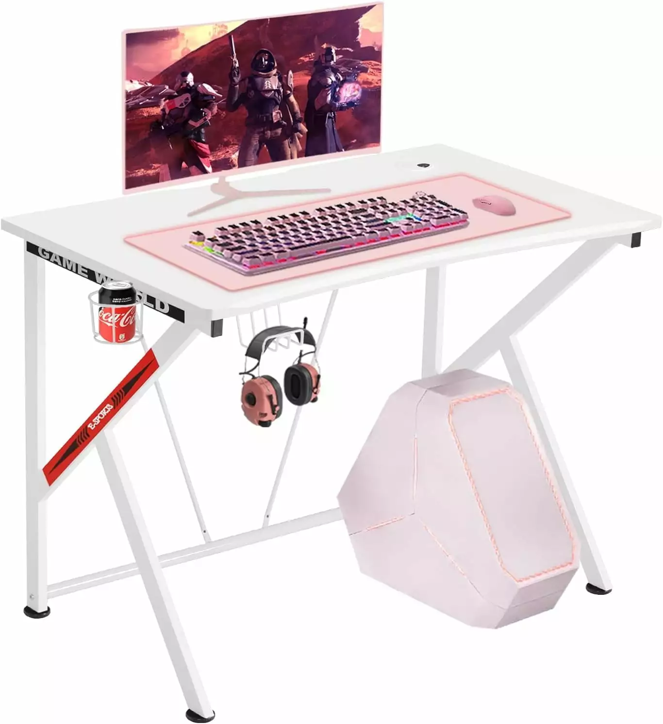 COMHOMA 42 Inch K Shaped Gaming Desk Cup Holder and Headphone Hook