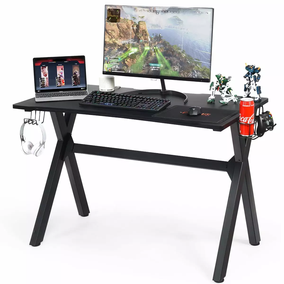 Costway Gaming Desk Computer Table Cup Holder and Headphone Hook Gamer Workstation