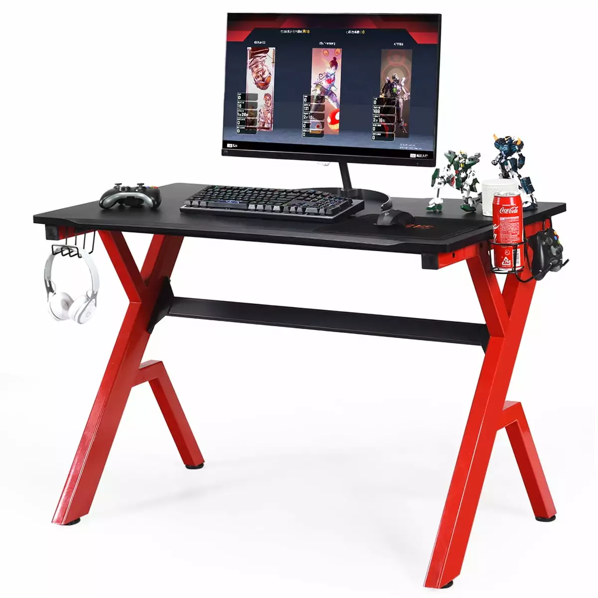 Costway Gaming Desk Controller Headphone Storage Mouse Pad and Cup Holder