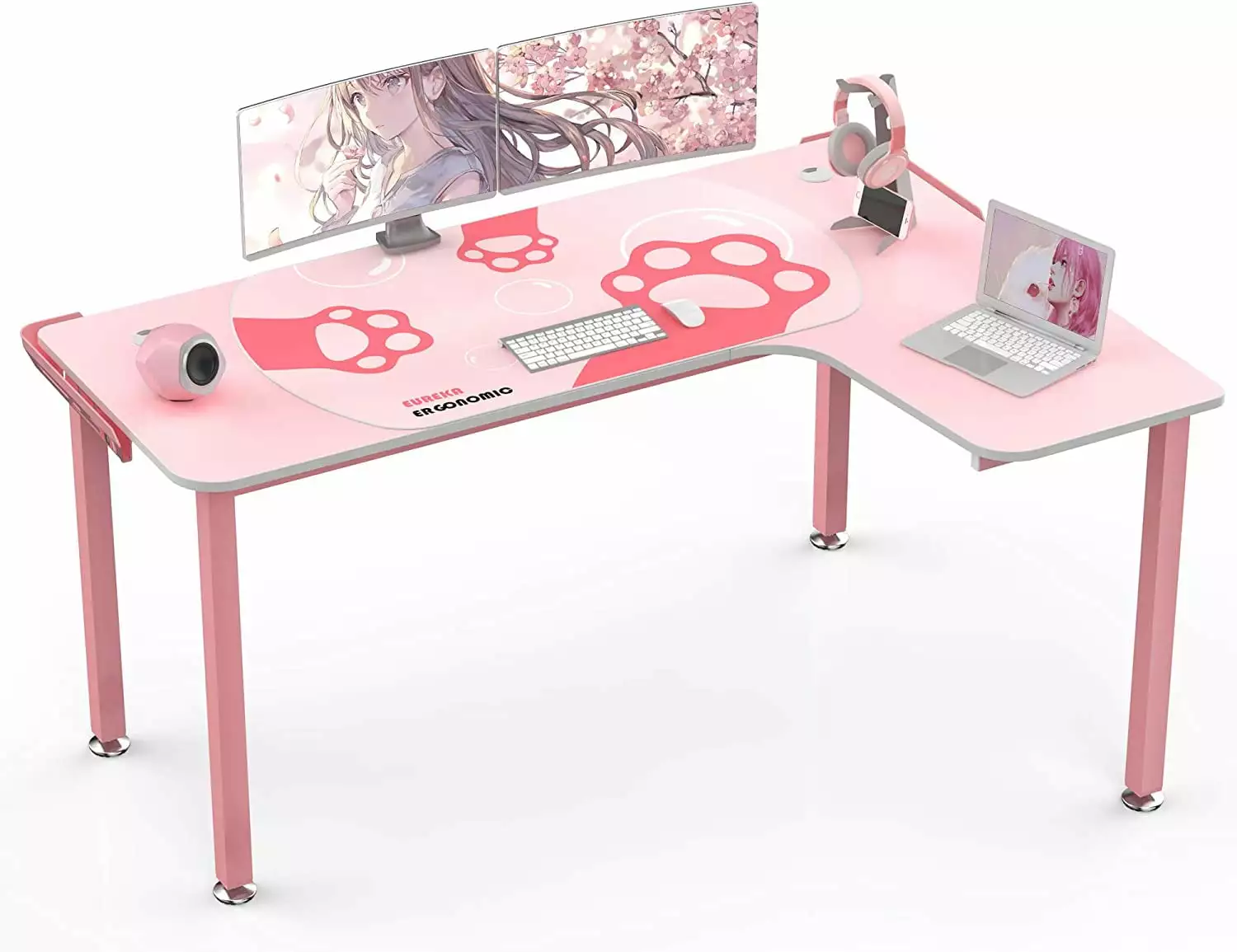 Eureka Ergonomic Gaming Desk 60 Inch L-Shaped Pink Computer Desk Mouse Pad