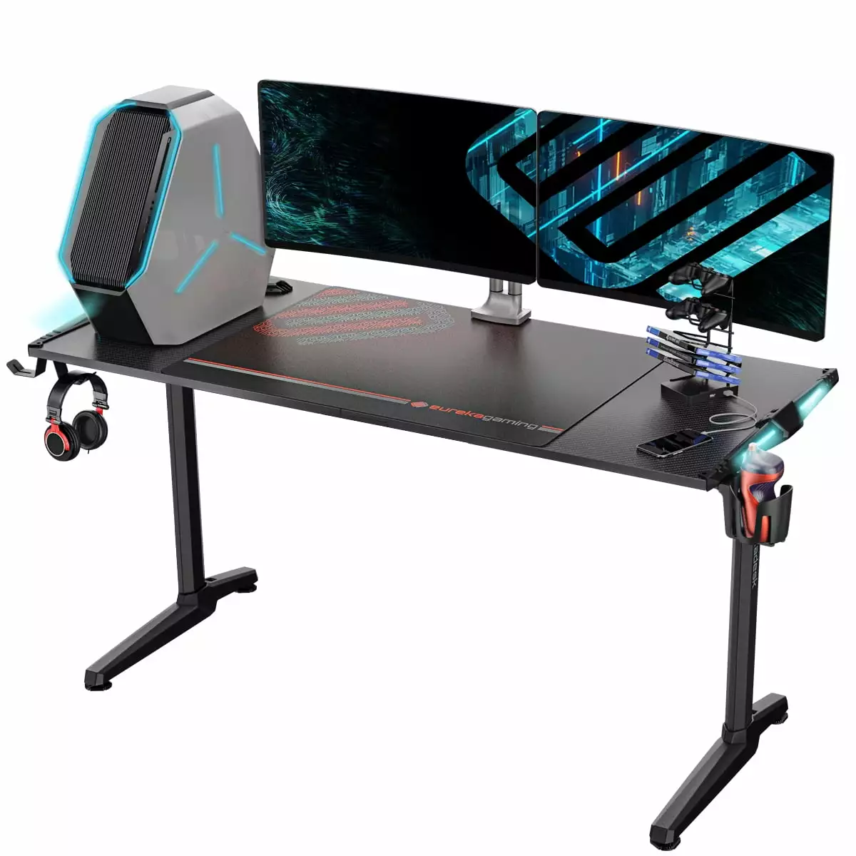 Eureka Ergonomic 55 Inch Black Gaming Computer Desk RGB Lights