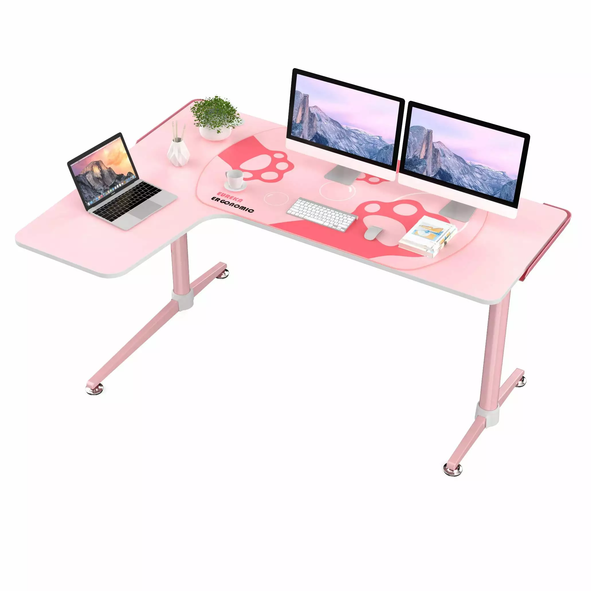 Eureka Ergonomic 60 Inch Pink L-Shape Desk Home Office and Gaming