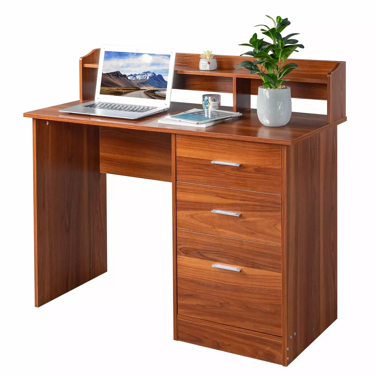 Ktaxon Gaming Desk 3 Drawers Computer Desk Desktop Storage Rack Anti-slip Separator Red Brown FCH