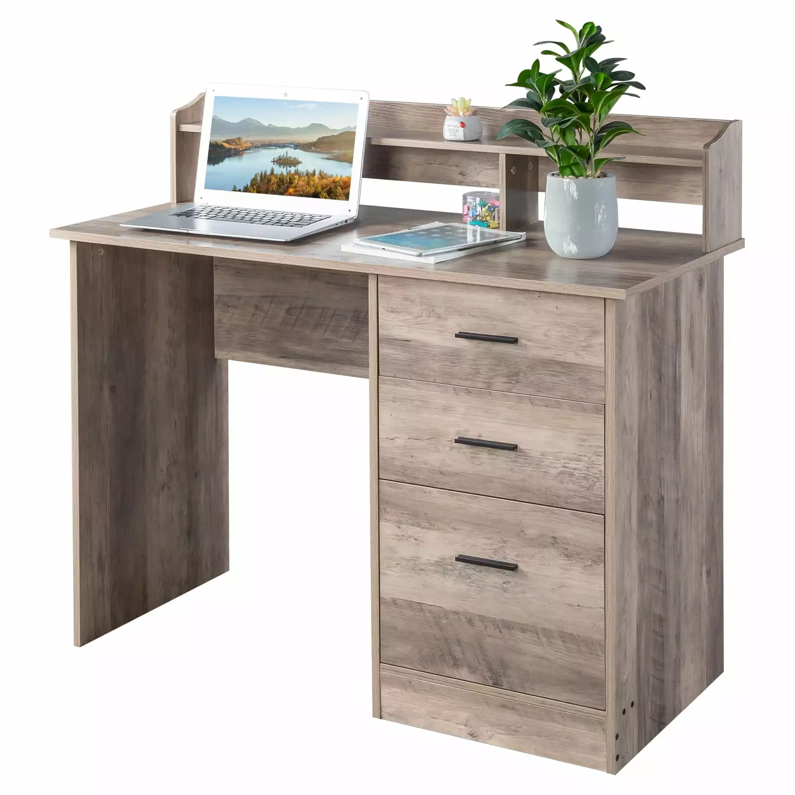 Ktaxon Gaming Desk 3 Drawers - Oak Computer Desk Anti-slip Separator FCH