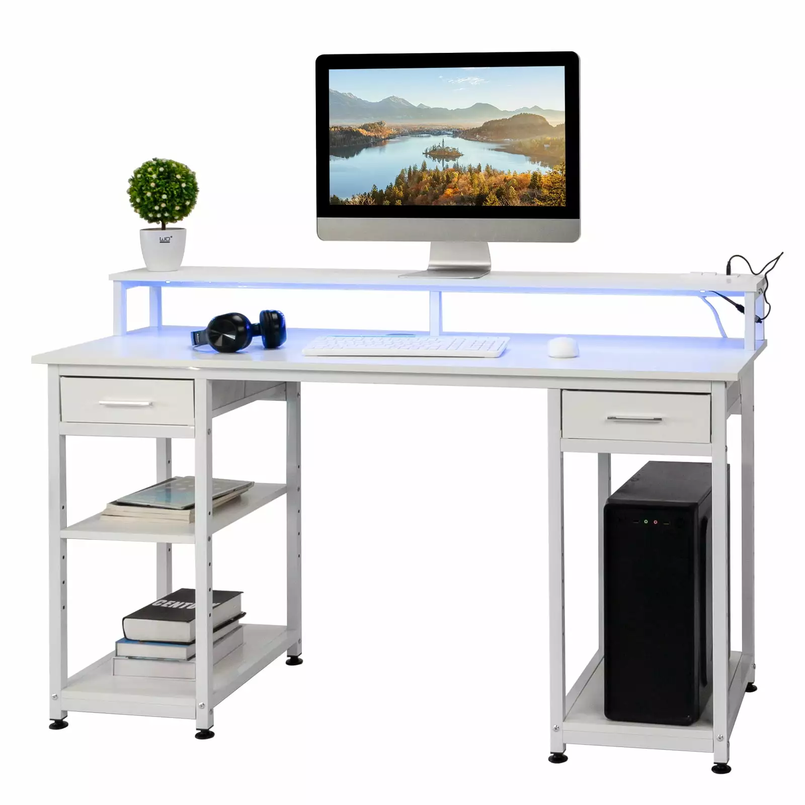 UBesGoo Adjustable Lighted Gaming Desk Power Outlets and USB Home Office FCH