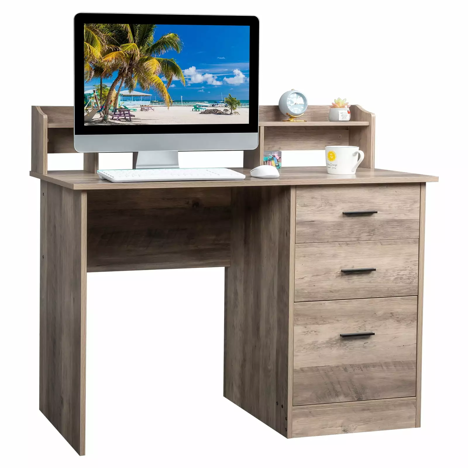 UBesGoo Gaming Desk Desktop Storage Rack Anti-slip Separator 3 Drawers Oak FCH