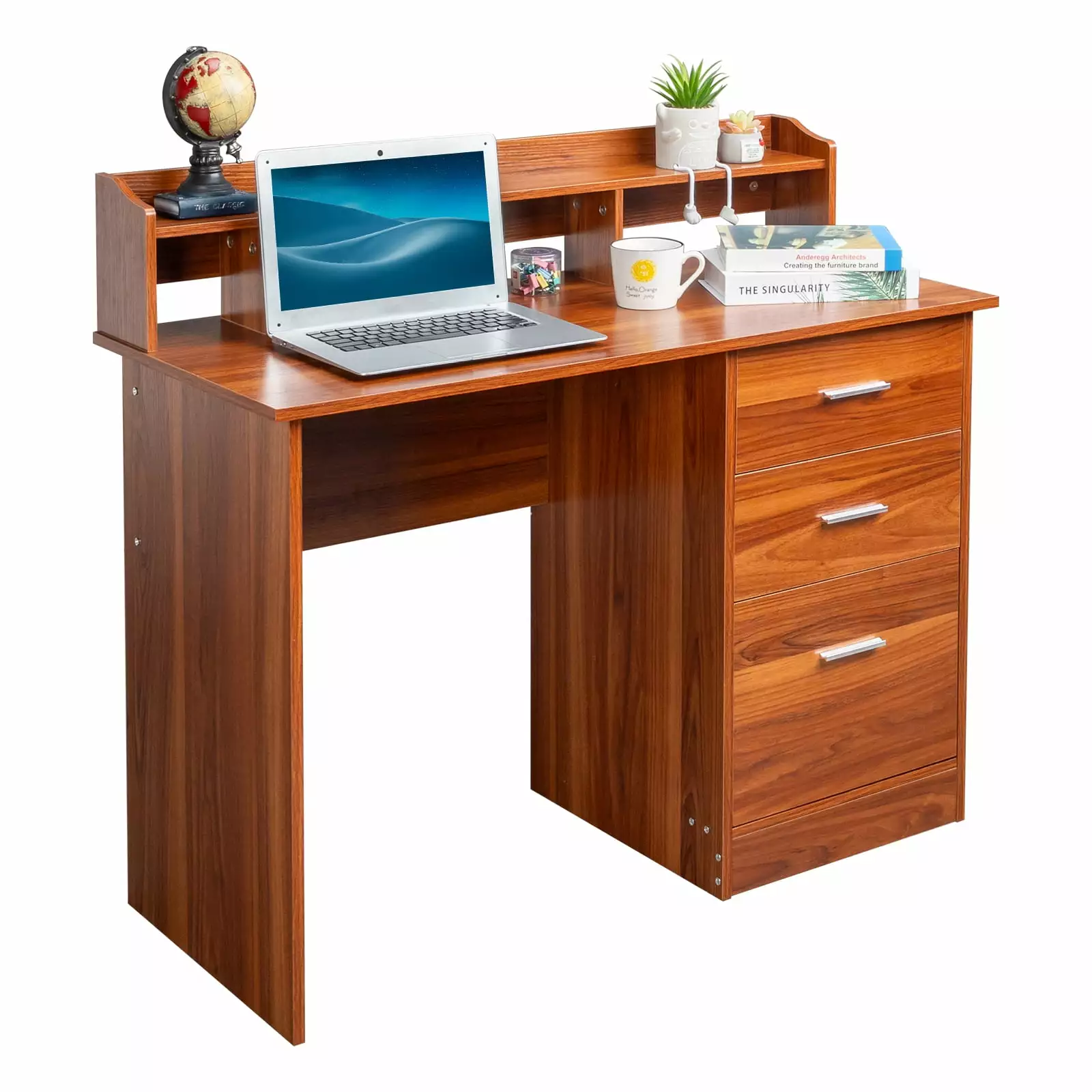 Zimtown Gaming Desk 3 Drawers Computer Desk Storage Rack Anti-slip Separator Red Brown FCH