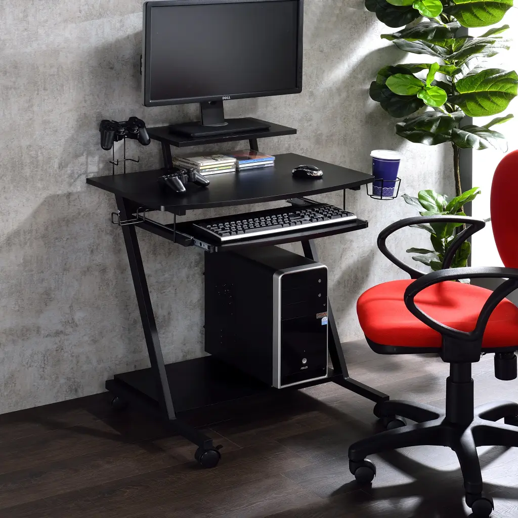 Black Gaming Desk Keyboard Tray Primary Living Space Industrial Style furniture max
