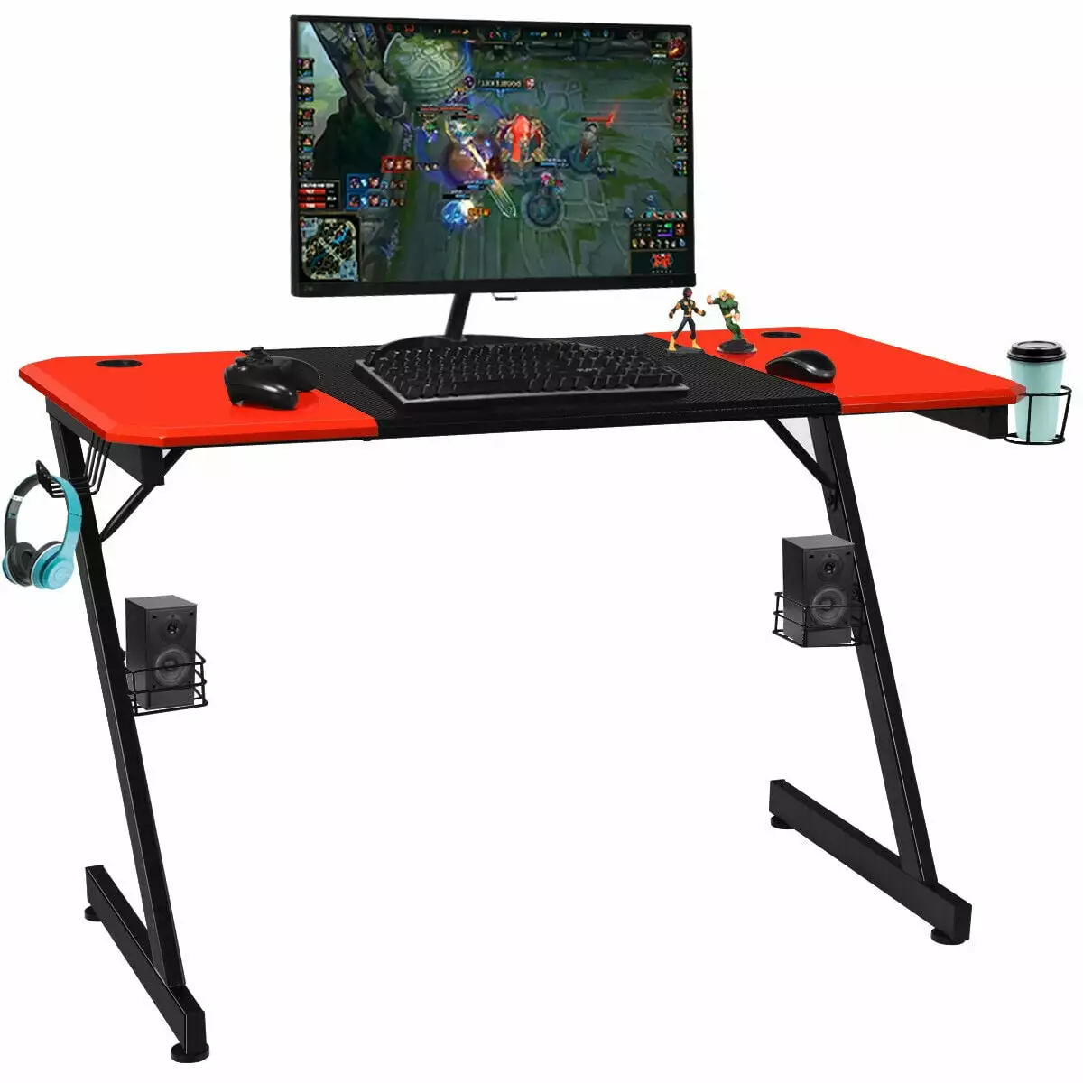 Gymax 47 Inch Z Shape Gaming Desk Storage Cup Headphone Speaker Computer Desk