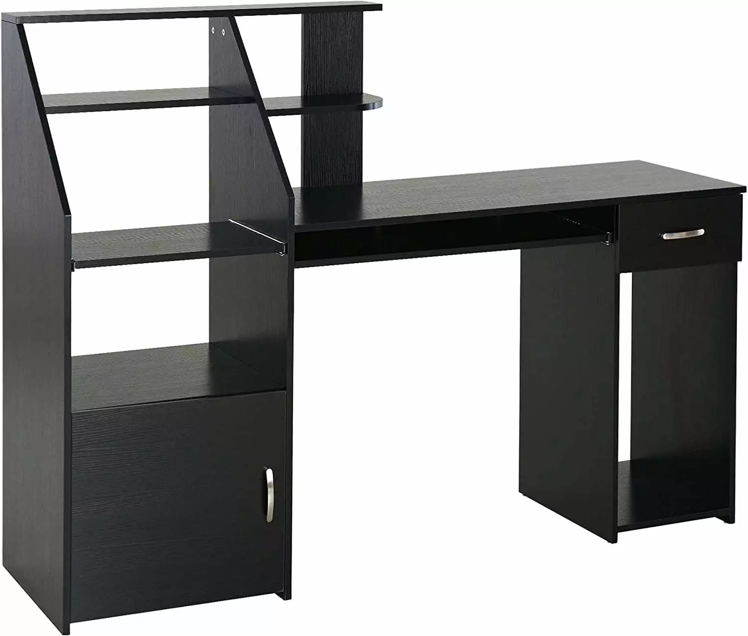 Computer Desk Sliding Keyboard Storage Shelves Cabinet and Drawer Black Wood Grain HEVAVW