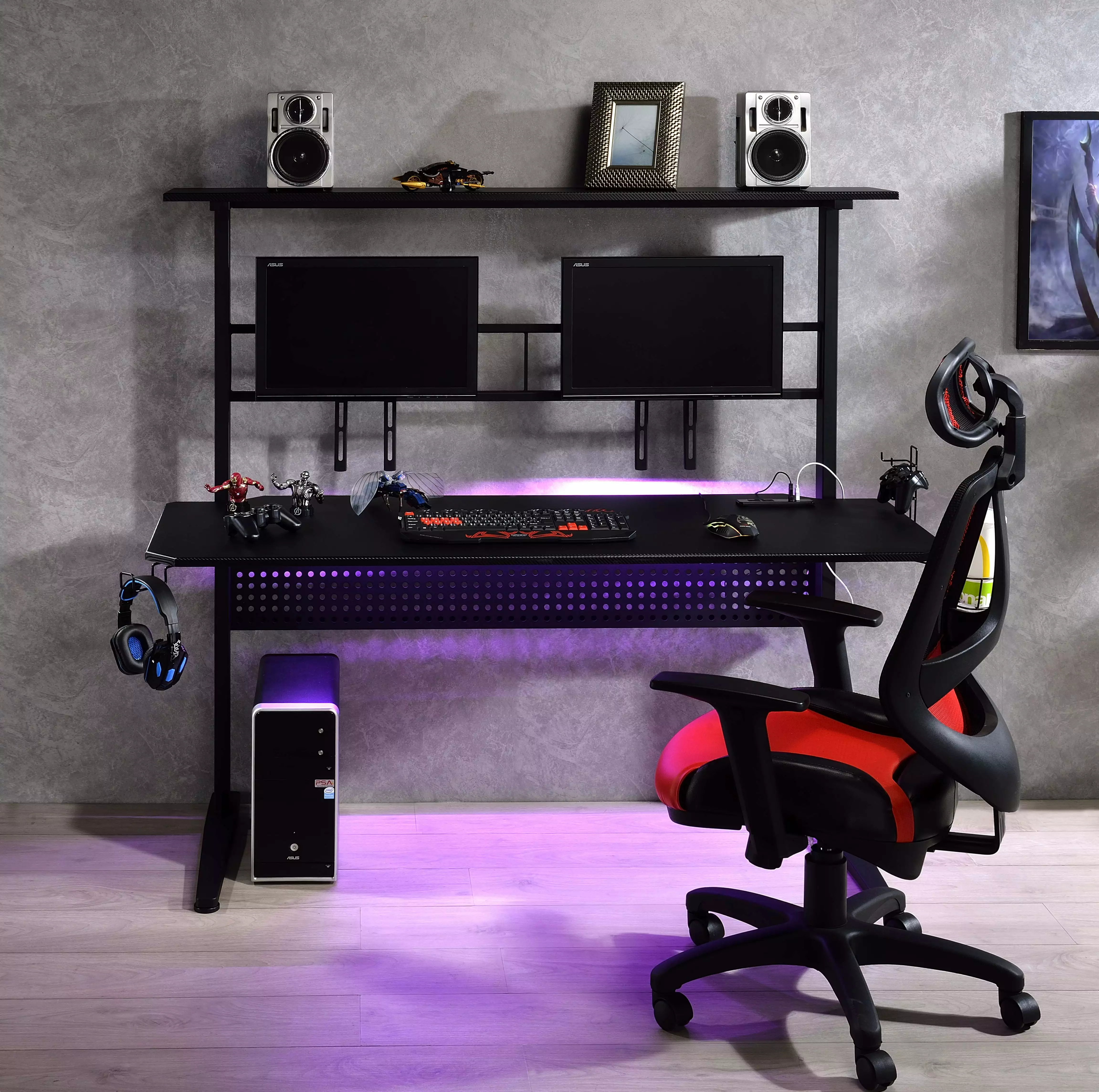 Homiyad Gaming Table USB Port Black Finish Modern PC Desk