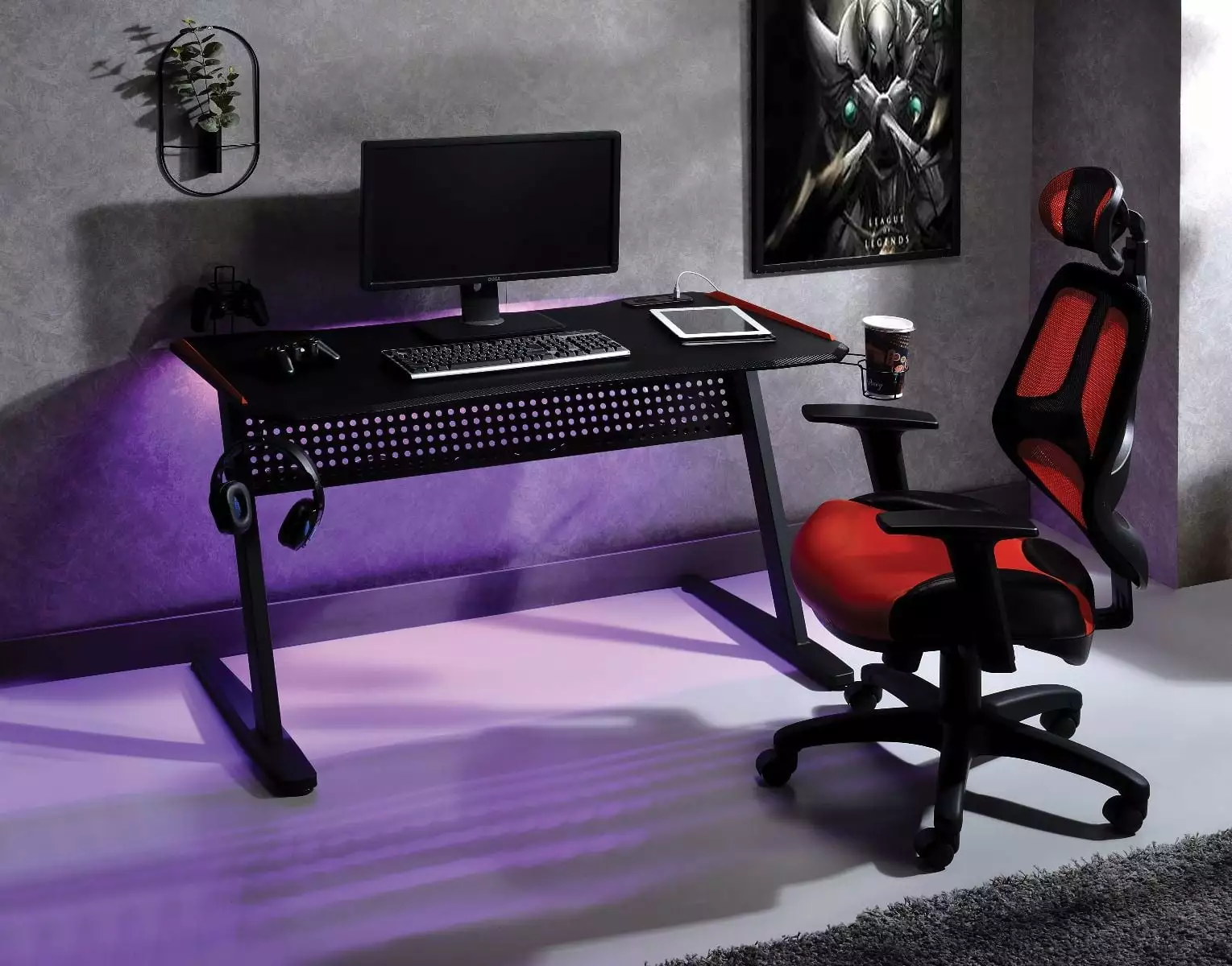 Homiyad Gaming Table W/Usb Port Black & Red Finish
