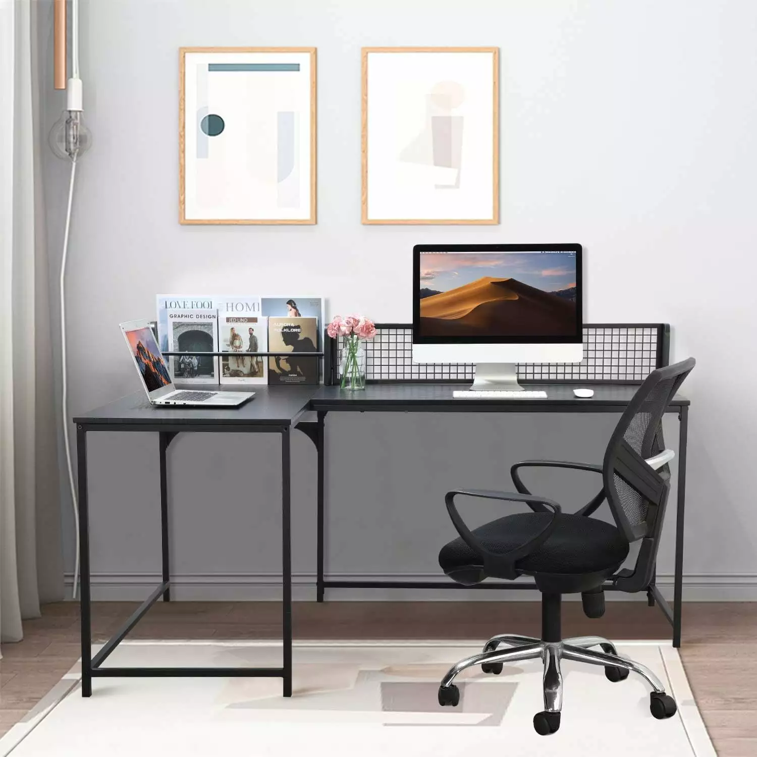 Corner Computer Gaming Desk L Shape Large Desktop Bezel Home Office Workstation Black Homylin
