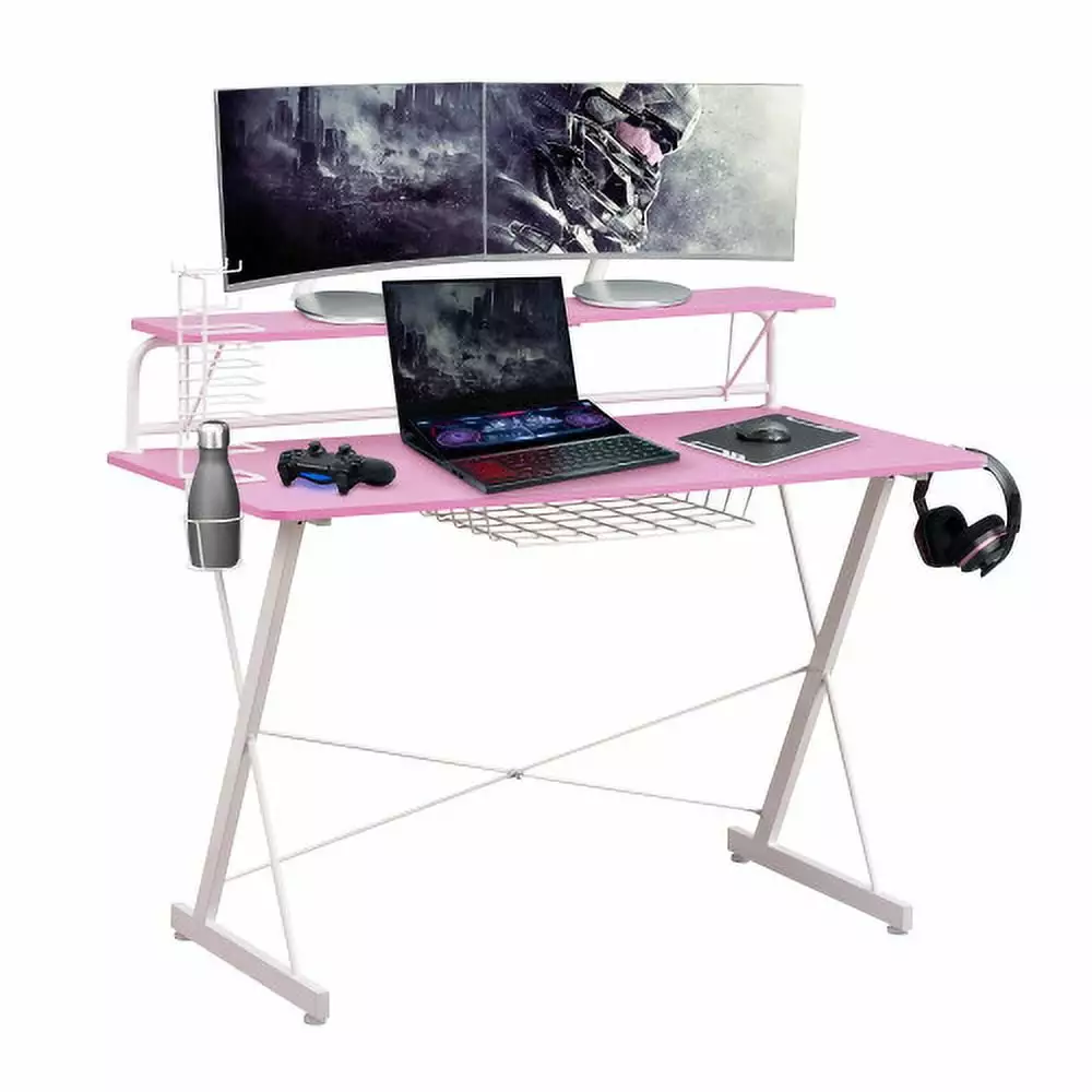 Carbon Computer Gaming Desk Shelving Pink Modern Gaming Setup Hypeshops