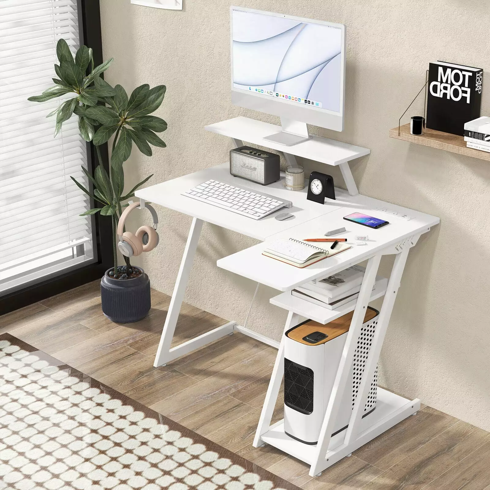 Laijoy Computer Desk Built- Charging Station and Display Rack