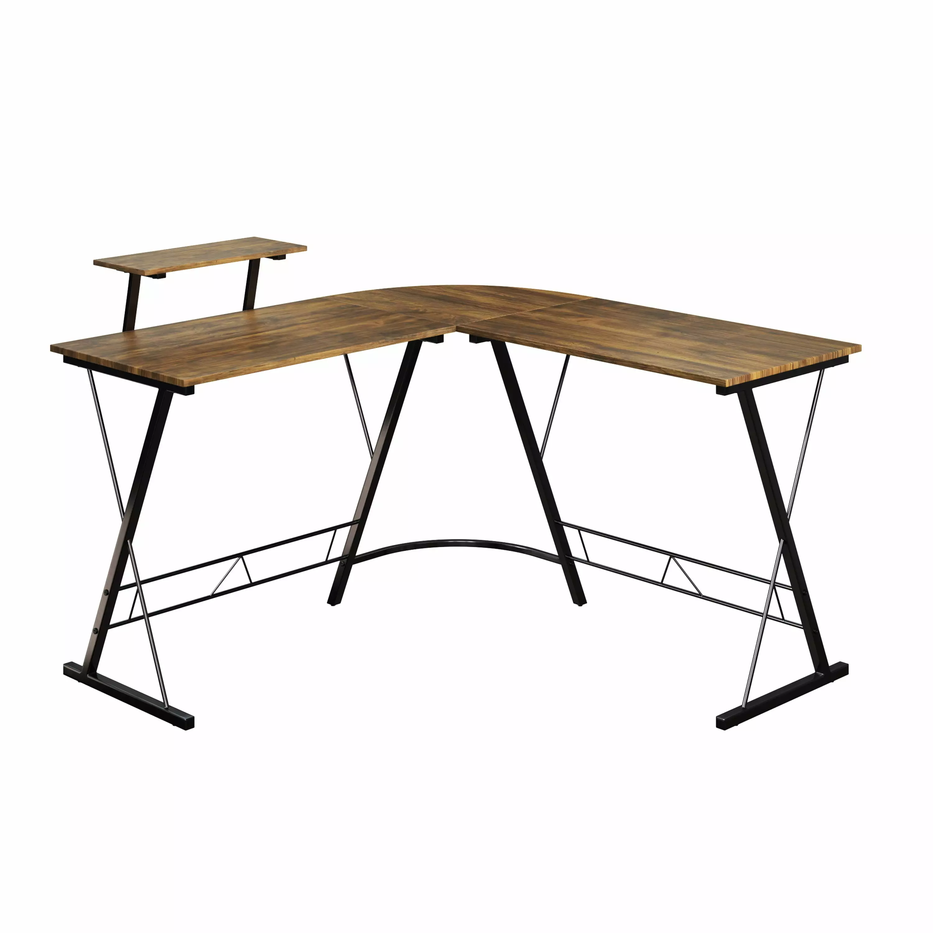 Lavish Home L-Shaped Computer Desk Monitor Stand Modern Industrial Style Rustic Brown