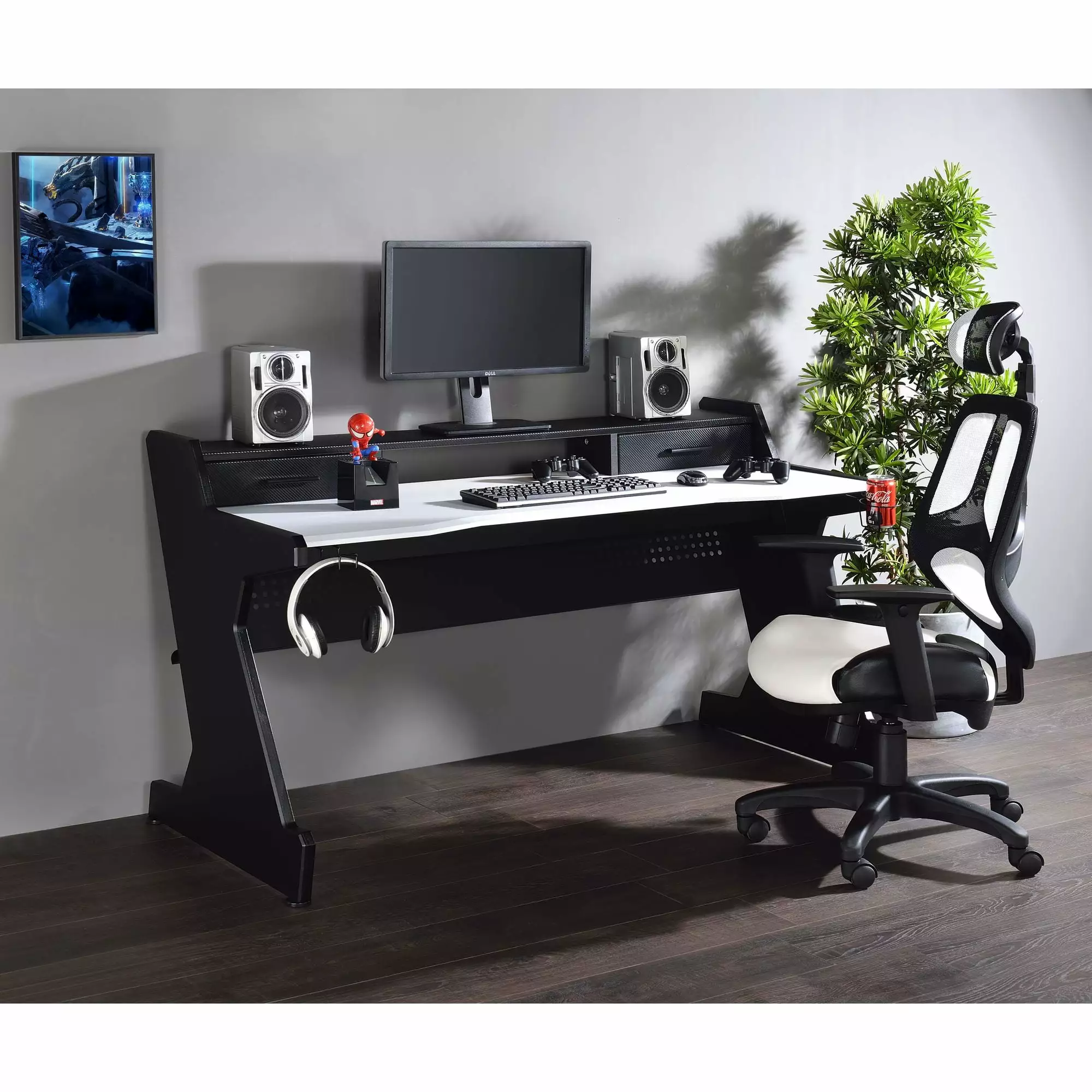 Miekor Furniture Bigga Gaming Table Black White Finish Large PC Workstation