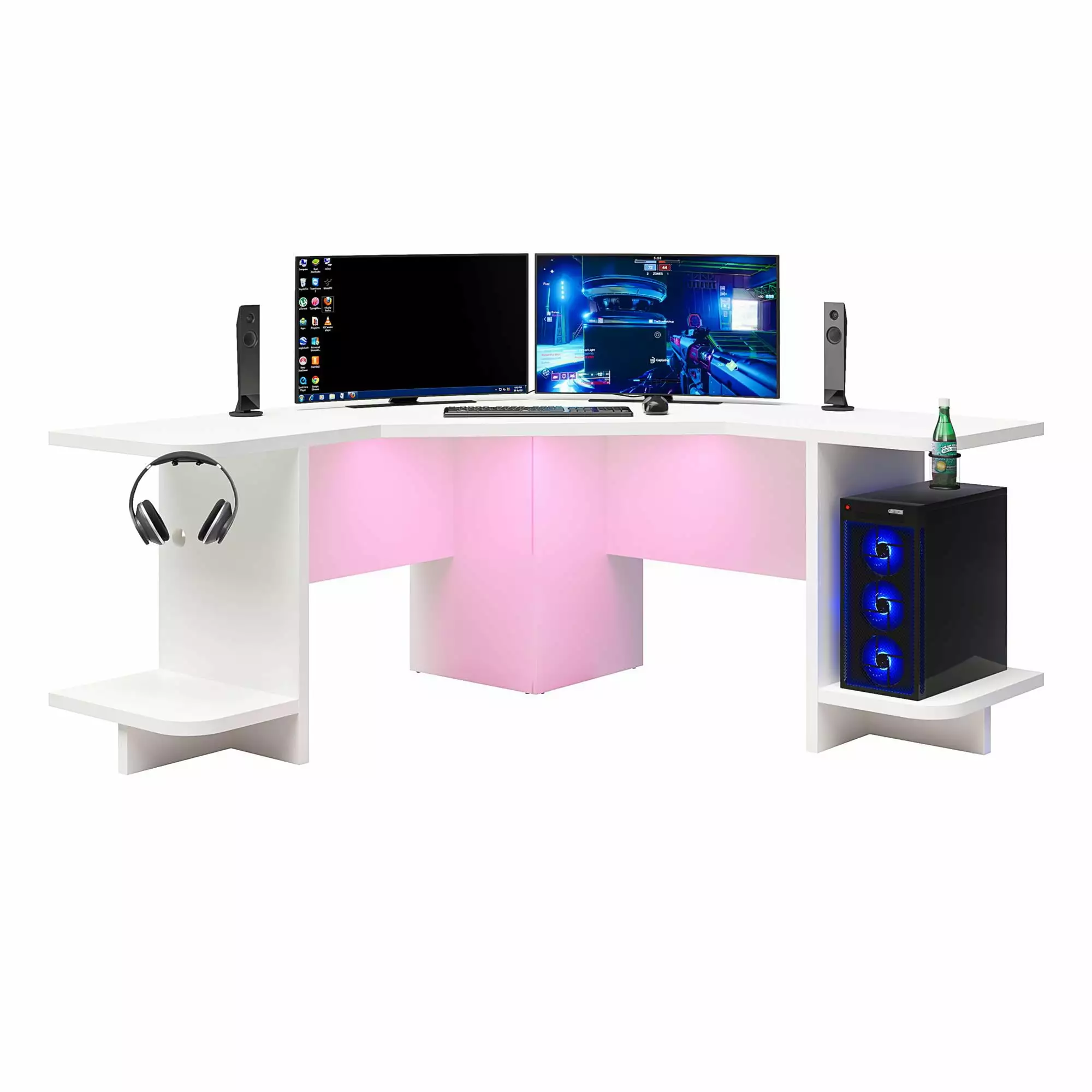 NTense Mod Corner Gaming Desk LED Light Kit White Ergonomic Gamer Setup