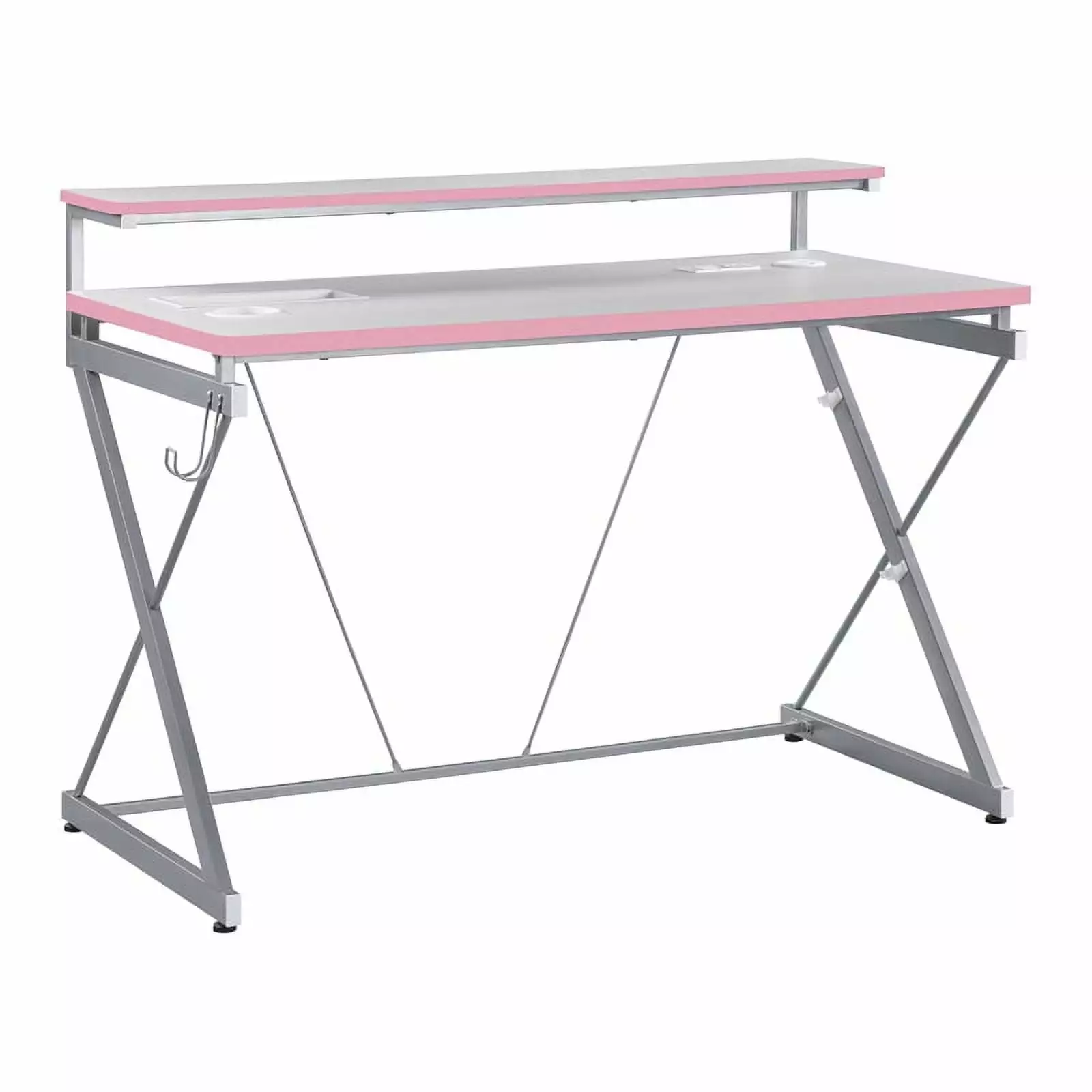Emulator Battlestation Gaming Desk Engineered Wood Pink Frame OSP Home Furnishings