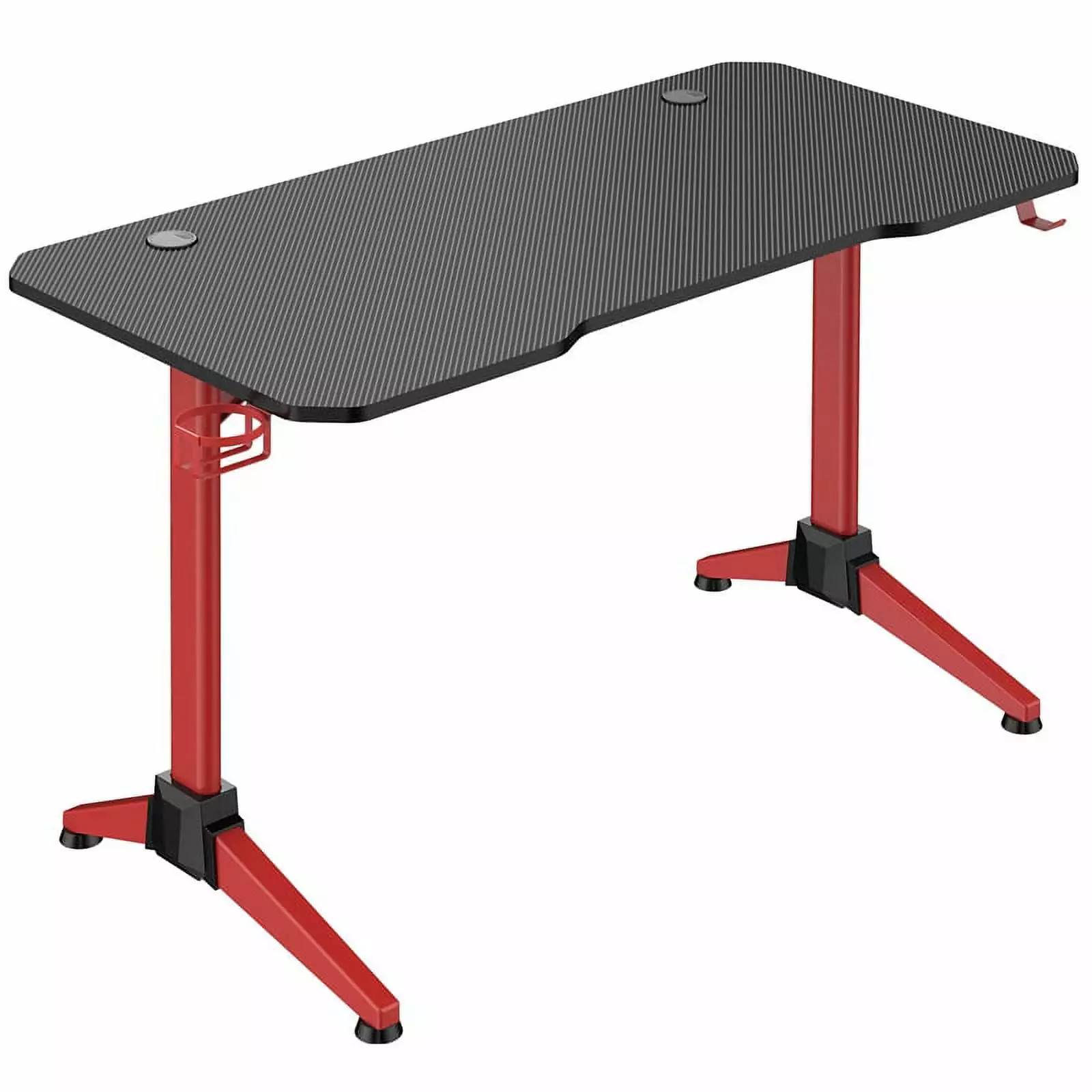 Pemberly Row Computer Gaming Desk Red Metal Legs and LED Under Desk Lighting