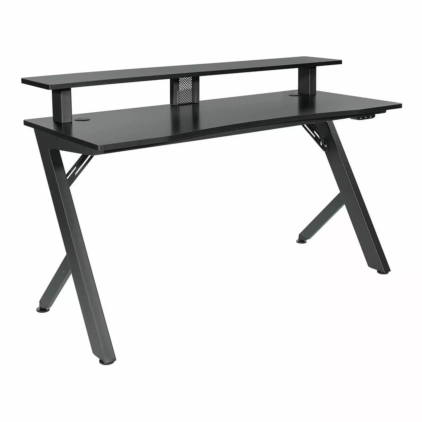 Pemberly Row Modern Battlestation Game Desk Matte Black Legs Gaming Desk