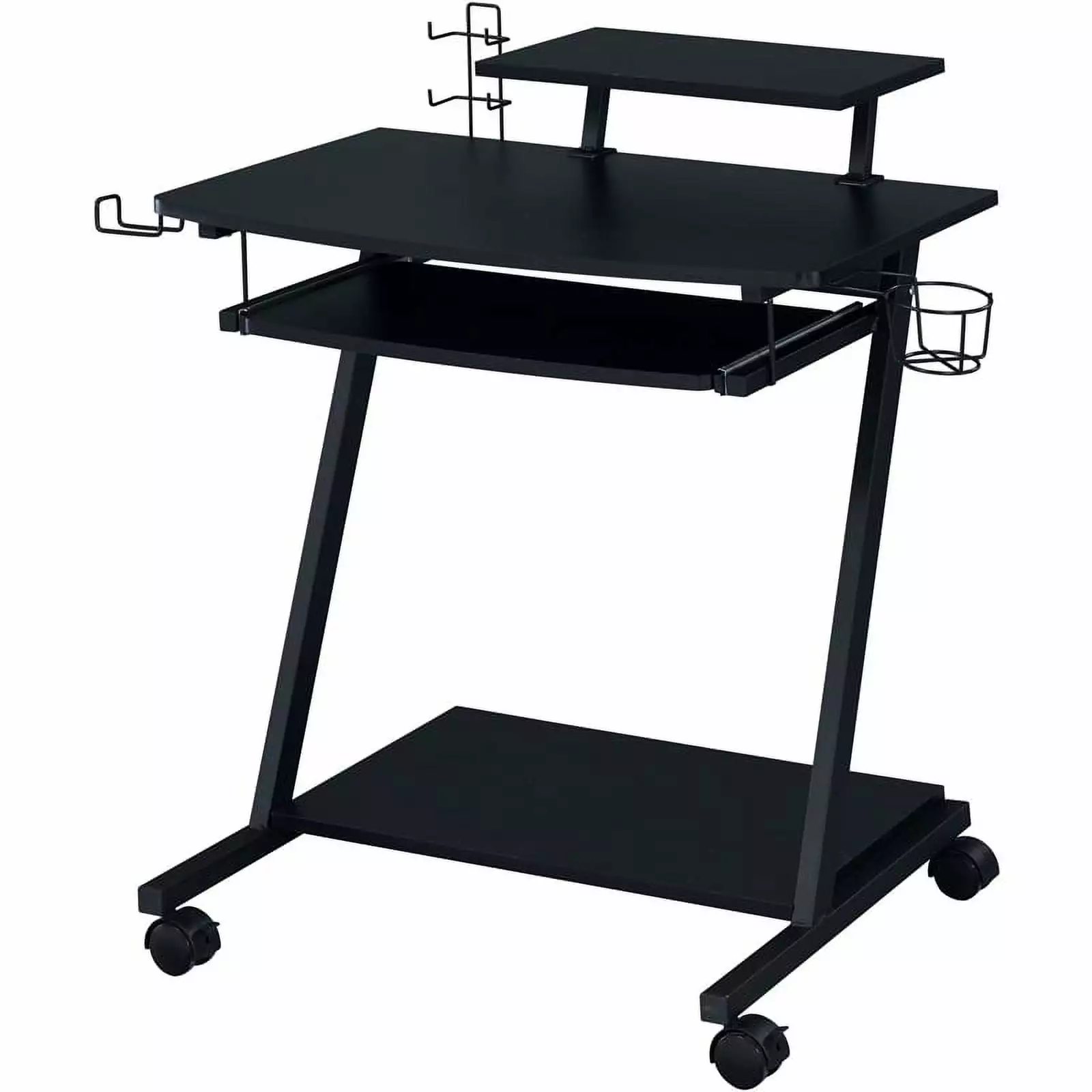Pemberly Row Wood Top Gaming Table Metal Frame and Casters Black