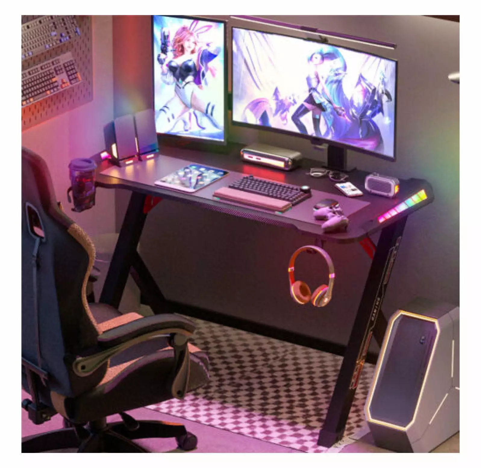 Rongfun 47.2 Inch RGB LED Gaming Computer Desk Carbon Fiber Workstation