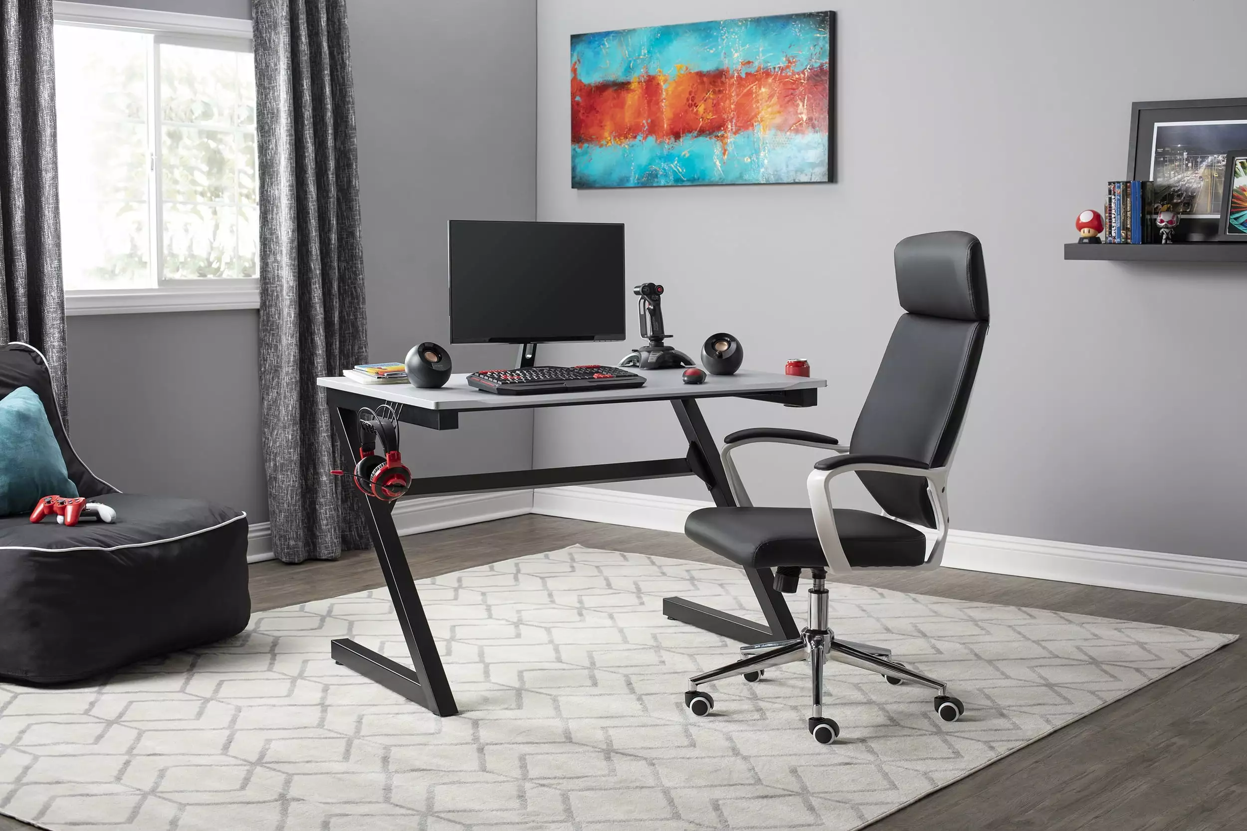 SD Studio Designs Gaming Zone PC Gamer Computer Desk Charging Station and Headphone Hook