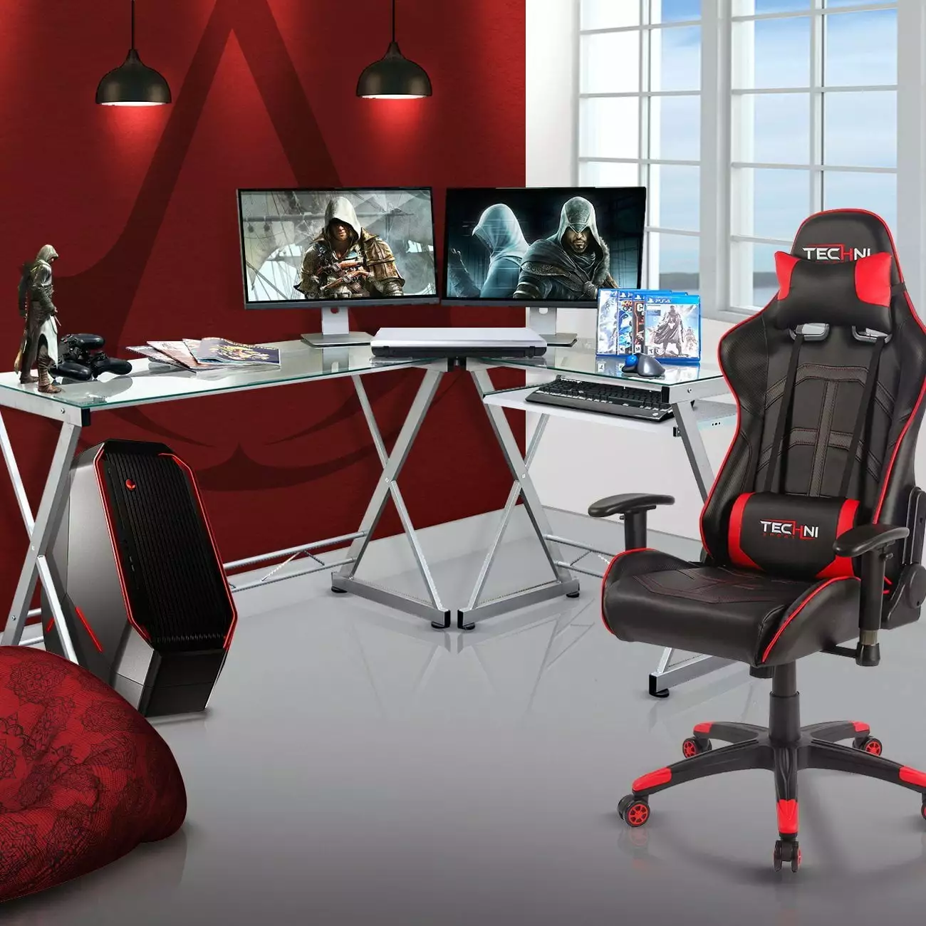 Techni Sport Gaming Desk Clear Glass Top Silver