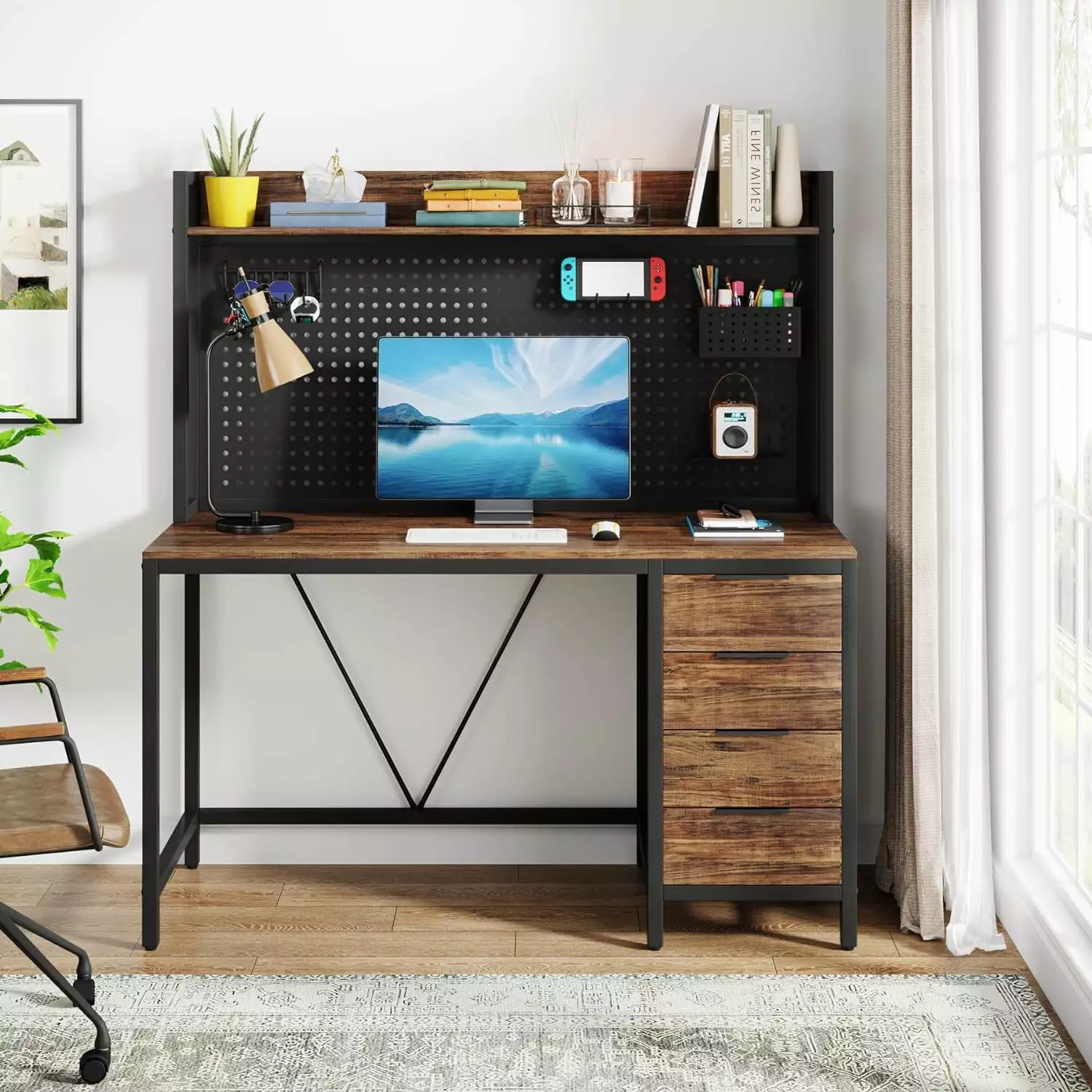 Tribesigns 47 inches Computer Desk Home Office Desk 4 Drawers Gaming PC Desk Pegboard