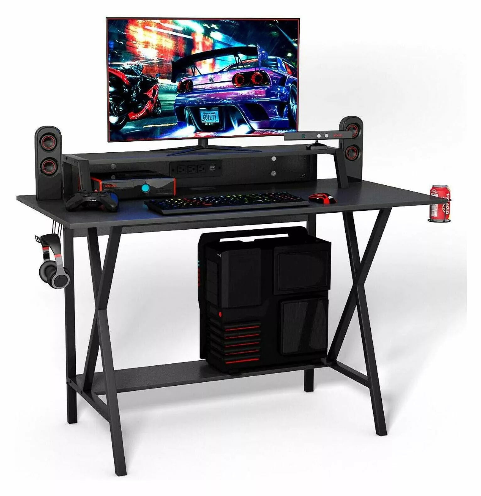 WANCQ Gaming Computer Desk Cup & Headphone Holder - Large Black Gaming Workstation