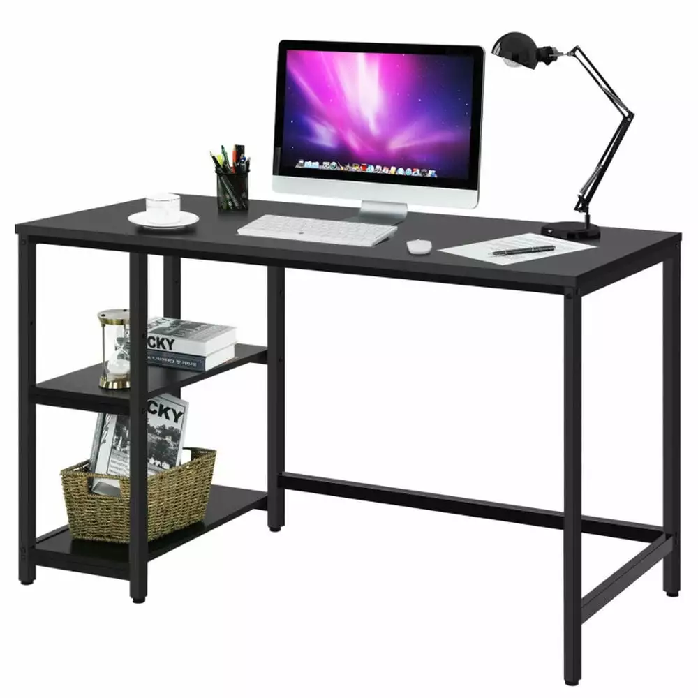 Yardi Yard 47 Inch Computer Desk Office Study Table Adjustable Shelf Black Gaming Workstation