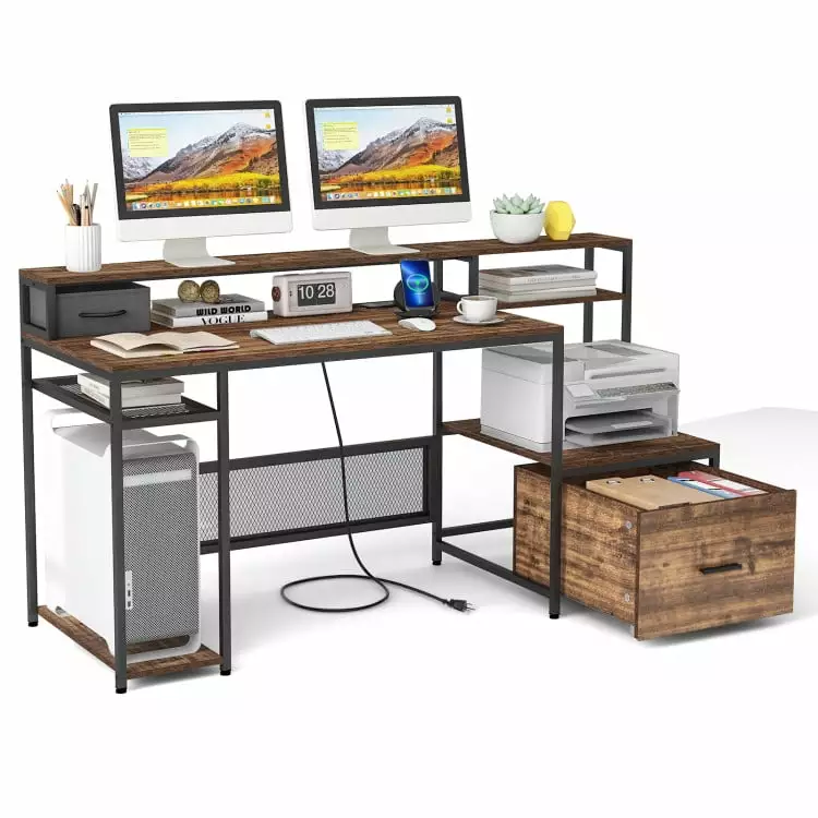 YYAo Computer Desk Writing Table Workstation Gaming Desk 67 Inch Monitor Stand Rustic Brown