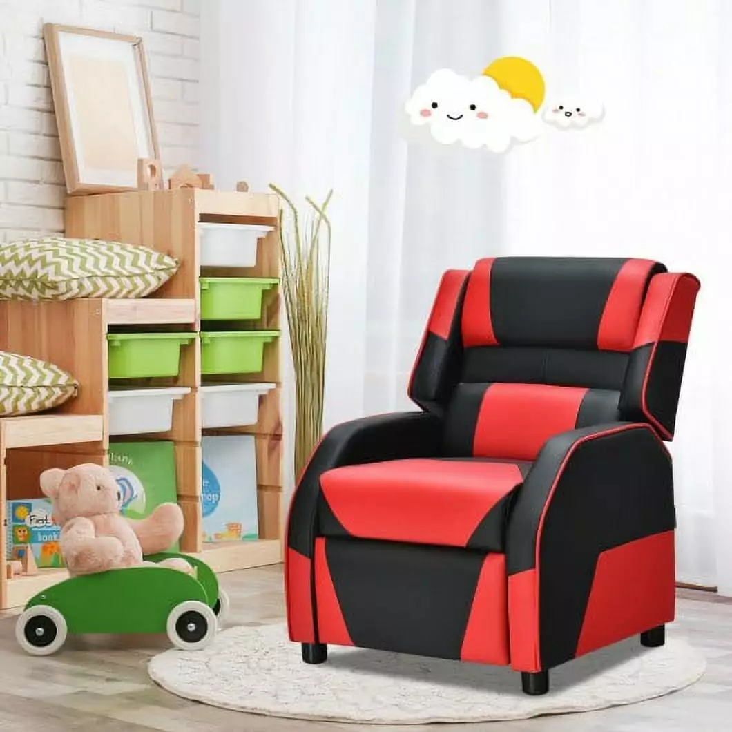 Kids Youth PU Leather Gaming Sofa Recliner Headrest and Footrest - Red Generic