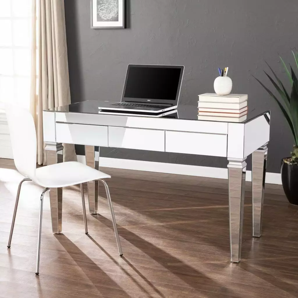 HomeRoots Silver Mirrored Glam Desk Modern Office