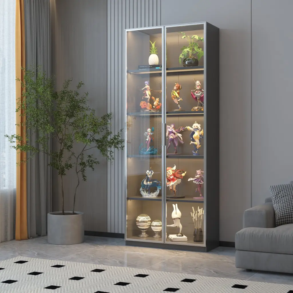 Best Selling Double Door Metal Glass Presentation Storage Cabinet LED Lighting feng long furniture