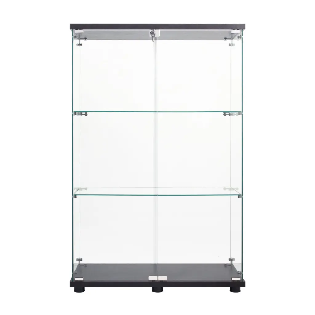 Two Door Glass Cabinet Glass Presentation Cabinet 3 Shelves Black Display Case uni-home